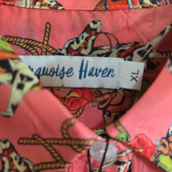 NWT Turquoise Haven Western Pink Howdy Blouse XL Puff Sleeves Bucking Bronco - Picture 8 of 12